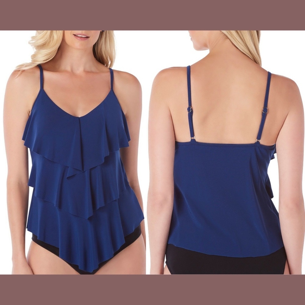 $114 MagicSuit‎ Rita Ruffled Tankini Top in Midnight Blue [SZ 10 US ]
